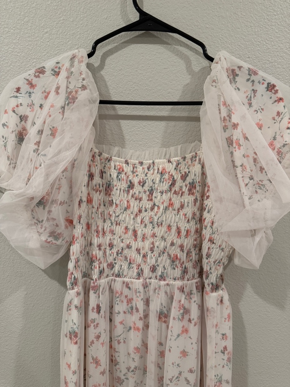 Listicle White Floral Smocked Top with Pink and Blue Accents - Picture 6 of 7